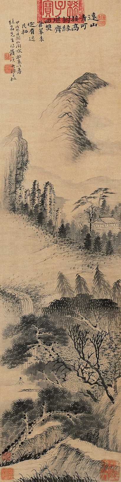 石涛（款） 甲戌（1694年）作 山水 立轴